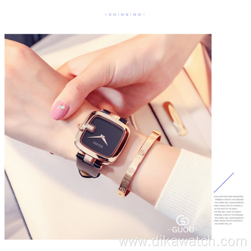 2021 New GUOU 8190 Women's Watch Square Watchwrist Trend Simple Leather Quartz Ladies Watches